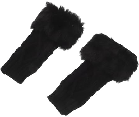 IMIKEYA sin Dedos de Punto para Mujer Calentadores Cortos y Desmontables para Brazos y Muñecas Puños Decorativos con Falso Pelo Cómodos y Versátiles para Otoño Invierno