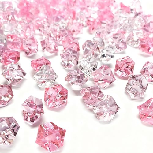 wuyukeji Falsche Crushed Ice Rocks,500G Acryl Deko Diamanten,Acryl Kristallsteine,Klar Farbige Steine für Befüllen von Dekovasen und zum Basteln(Transparent + Rosa)