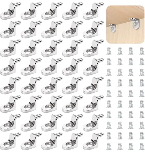 NUTKIT 40 Stück Bodenträger,5mm Regalbodenträger L Form, Metall Regalträger | für Einlegeböden, Winkelbodenträger mit Schraube, Sicherheits Regalhalter Einlegeboden Halter für Möbel Schrank＆Bücherregal