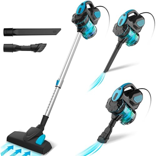 Yassol Aspirateur Balai Filaire, Aspirateur Balai avec Fil Puissant, 3 en 1 Aspirateur Vertical, 600W 18000Pa Aspirateur sans Sac avec 6m Long Câble, Léger Portable pour Maison Tapis Sol Dur