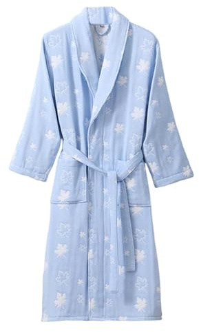 UUNBS Kimono de Gasa de algodón Jacquard de 6 Capas para Mujer Bata Albornoz japonés Suave y Absorbente Prenda de Dormir cálida Tipo Yukata,Azul,L