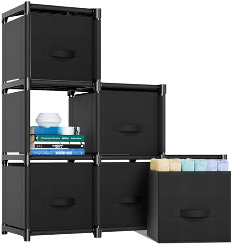 Mavivegue 6-Cube Storage Unit with Storage Drawers, Cube Organizer for Bedroom,Wardrobe & Under Stairs, DIY Closet Organizer for Clothes/Toys, 96×91×31.5cm Compartments, Space-Saving Black