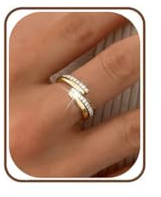 Habselikob 2 Stück Ringe Gold Silber für Damen Stapelringe Verstellbare Ring Wasserfeste Zirkonia Band Ring Trendy Minimalistisch Verlobungsringe Ehering Schmuck