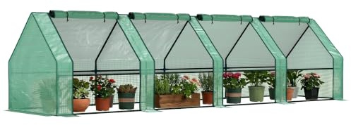 Outsunny Mini-Gewächshaus für den Garten, Mini-Gewächshaus, Tunnel, 360 x 90 x 90 cm (L x B x H), Spitzdach, Stahl, Polyethylen, hohe Dichte, 140 g/m², UV-Schutz, Fenster mit Reißverschluss