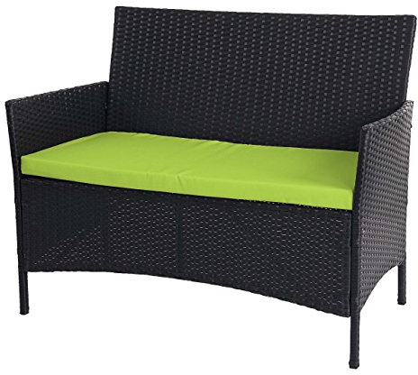 PROREGAL Poly-Rattan Gartenbank Halden | HxBxT 83x106x60cm | Sitzbank Bank | Anthrazit | Kissen Grün