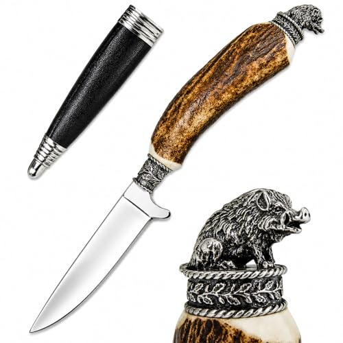 Funk Hirschhorn Trachtenmesser mit Zierfigur - Wildschwein - Rostfrei - Naturprodukt vereint mit Stahl - für Trachtenliebhaber