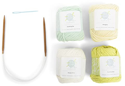 mindfulknits Anfänger-Strickset mit Stricknadeln, Garnnadeln und Strickgarn aus 100% Baumwolle (4) - Machen Sie Waschlappen -Zen-Anfänger-Strickzubehörset zur Entspannung und zum Stressabbau