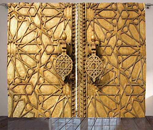 ABAKUHAUS marocain Rideaux, Marrakech Palais Royal, Décoration Intérieure Accent Lot de 2 Panneaux, 280 x 245 cm, Brun Clair