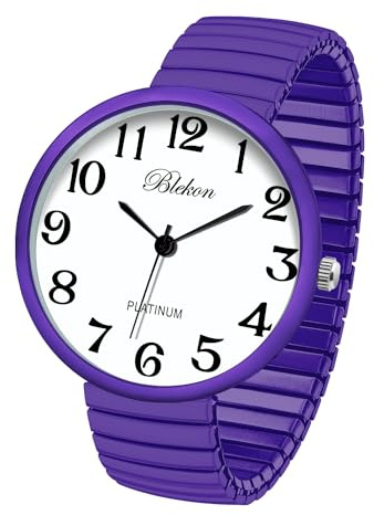 Blekon Collections New Super Large Face Stretch Band Japanese Movement PC21J Fashion Watch (Lavender)