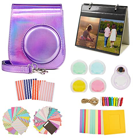 MUZIRI KINOKOO Fuji mini 11 Case, mini 11 Accessories Kit for Fuji mini 11 Protective Case with 8 Useful Accessories Camera Bag Kit, 4 Colors Filter Lens and Selfie Lens - Purple