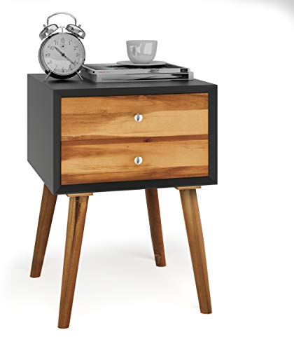 COSTWAY Nachttisch mit 2 Schubladen, Nachtschrank für Boxspringbett, Beistelltisch Holz, Nachtkonsole modern, Nachtkommode 40 x 40 x 59 cm (Schwarz)