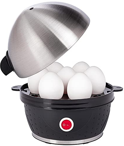 SLABO cocedor de huevos eléctrico de acero inoxidable 1 huevo - 7 huevos | huevo de desayuno | protección integrada contra el sobrecalentamiento | vaso medidor con dispositivo de punción - NEGRO