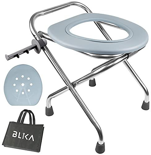 BLIKA Portable Toilet for Camping, 400LBS Stainless Steel Foldable Camp Travel Toilet for Adults, 16-Inch for Truckers, Camping, RV Travel, Road Trips, Outdoor Use