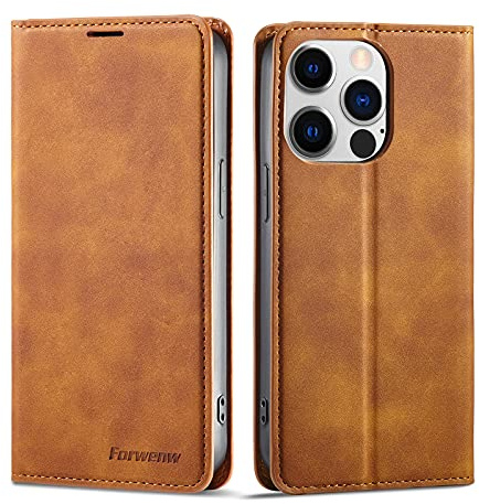 QLTYPRI Hülle für iPhone 13 Pro Max, Premium Dünne Ledertasche Handyhülle mit Kartenfach Ständer Magnetverschluss Flip Schutzhülle Kompatibel mit iPhone 13 Pro Max - Braun | Retro PU Leder Klapphülle, Handyhülle mit 3 Kartenfächer, Standfunktion, Weicher Dünne TPU-Rahmen, Stoßfeste Flip Wallet Case