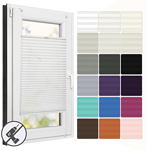 Estika Plissee ohne Bohren nach maß, Wählen Breite 30-129 cm, Höhe 150-230 cm, 23 Farben, Pliseehalter klemmfix, Plisseerollo Fenster, Fensterrollo, Rollo für Fenster ohne Bohren