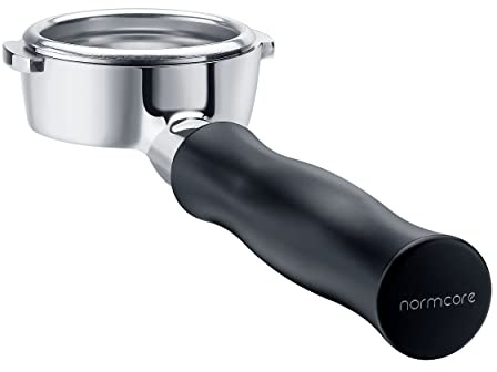 Normcore 58mm Siebträger ohne Boden, Nackter Siebträger passend für E61, Flair 58, ECM, Rocket, Sanremo, Synesso, Slayer, VBM, inklusive 18g Korb, schwarz