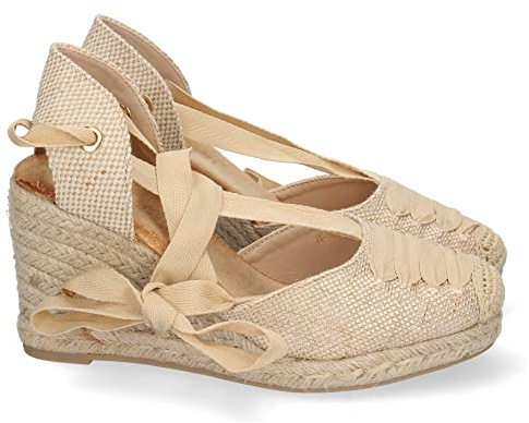 shoes&blues.es Sandalia de Cuna para Mujer, Forrado de Yute, con Pala Cerrada, y Cierre de Cordones, Primavera Verano 2022