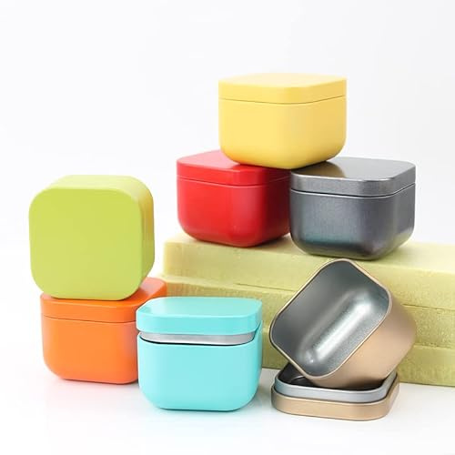 20er-Pack 50 ml, mehrfarbiges Weißblech, kleine quadratische Gläser, Dosen, Lebensmittelaufbewahrung, Teedose, Geschenk, Kaffee-Bastelbehälter und DIY-Kerze (zufällige Farbmischung)