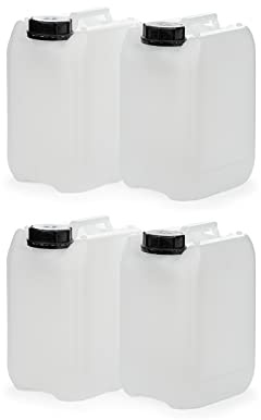 4 x 5 L HDPE-Kanister leer, DIN-51-Verschluss, mit UN-Zulassung | 20 Liter Gesamtvolumen, lebensmittelgeeignet, naturfarben, mit schwarzem Schraubdeckel und Tragegriff