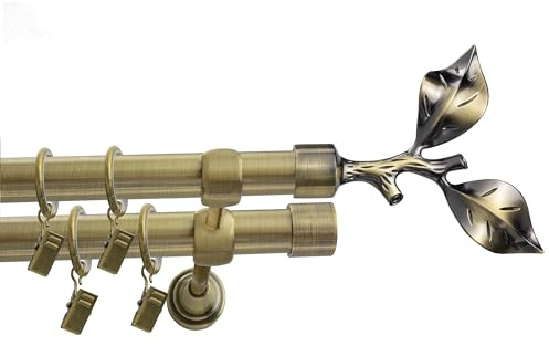 Fenster DEKOR Gardinenstange Gold Antik - Gordijnroede 160 cm - Elegante Modern Vorhangstange - 2-läufig stange vorhang - Karniesabschluss wählbar - Vorhang Stangen Gold Antik Rosenblatt