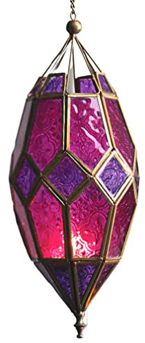Purity Style Marockansk stil hängande glas värmeljus lykta (stor lila/rosa)