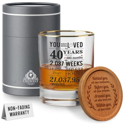CROWNLY CRYSTAL® 40th Birthday Gifts for Men and Women Personalised Whiskey Glass Decoration Uncle Gifts Dad Grandad