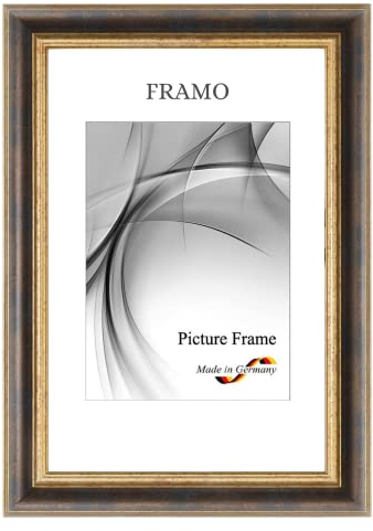 FRAMO N°46 Barock Bilderrahmen DIN A0 (84,1x118,9) aus Massivholz | Bronze Gold | Retro Vintage Antik Holzrahmen inkl. bruchsicherer Anti-Reflex Kunstglasscheibe und Metall Aufhängern