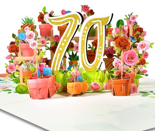 Greeting art 70. Födelsedagskort, popup-kort för 70-årsdag, blomma pop up gratulationskort, 3D popup-kort födelsedag gratulationskort för kvinnor mödrar fru män vänner romantik presentkort