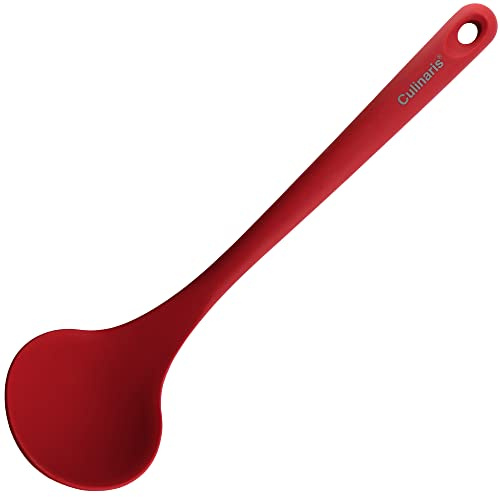 Culinaris Silikon Schöpfkelle • Hitzebeständige Kelle zum Kochen BBQ Grillen und Backen • BPA frei Lebensmittelqualität • Hochwertige Schöpfkelle Spülmaschinengeeignet • Farbe Rot (L 34 cm x B 9 cm)