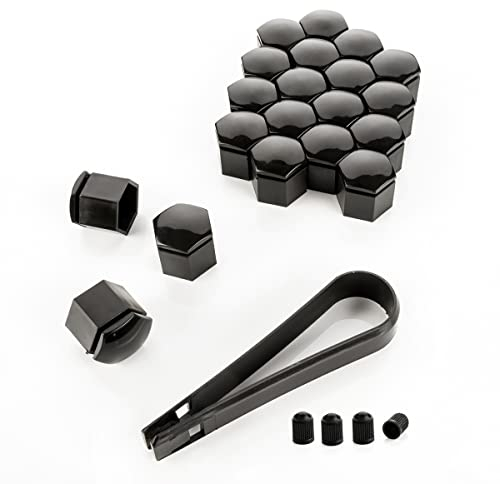 LST 20x 19 mm schwarz glänzende Sechskantkappen Radschrauben Abdeck Kappen