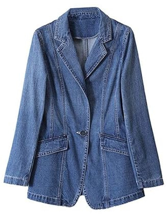 TOBILE Blazer Mujeres Simple Fashion Denim Blazer Casual Slim Denim Jacket