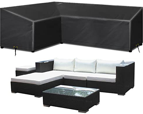 RICHIE L-Shape Garden Outdoor Furniture Covers Waterproof, Patio Rattan Corner Sofa Cover, L Shape Garden Sofa Covers Heavy Duty Windproof Rip Proof 420D Oxford Fabric (222x286x82cm) - Right Side Long