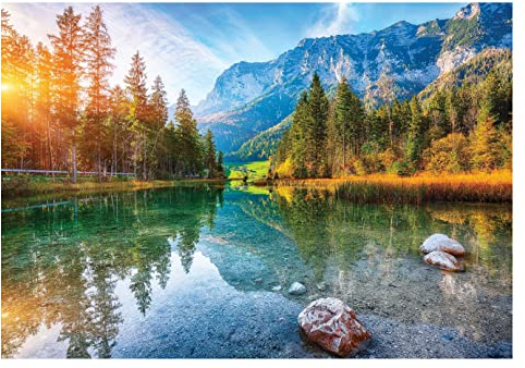 WallArena - Vlies Fototapete Berge Panorama See Landschaft Natur Wald 368x254 cm - Fototapeten - Tapeten - für Wohnzimmer Schlafzimmer - Vliestapete Wandtapete Tapete 3D Effekt- inkl. Kleister