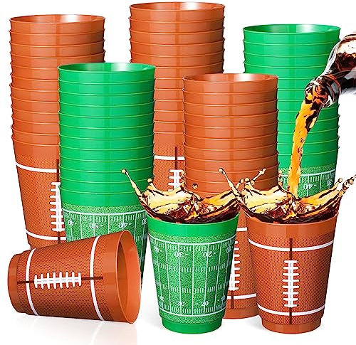 Nuenen 24 Counts 16 oz Football Plastic Cups Football Party Set Rugby Theme Reusable Plastic Frosted Cup for Rugby Theme Party Supplies Birthday Decorations
