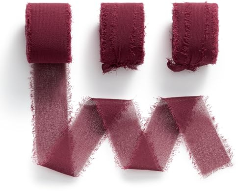 MORSUNBELA Chiffonband Rot Geschenkband Rotes Chiffon Schleife Seidenband Dekoband Schleifenband Hochzeit Dunkelrot, 3 Rollen je 2,5cm x 6,4m