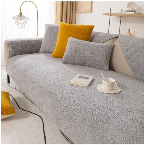 Super Soft Sofa Slipcover Corner 1/2/3/4 Seater Cover, Universal Non Slip L Shape Couch Cushion Cover Warm Sherpa Fabric Furniture Protector Sofa Cover for Living Room (Light Grey, 70*150cm)