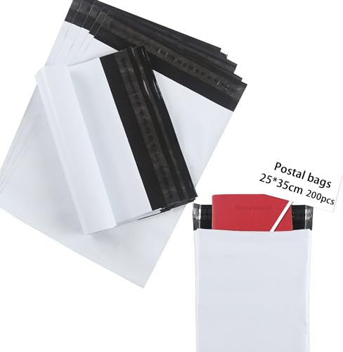 huruirui 200Stück/25x35cm Versandtaschen B4 Plastik Versandbeutel Blickdicht Selbstklebend Versandtaschen Warensendung Versandtüten für Kleidung Logistikverpackungen Transport Verpackungskarton