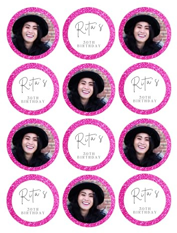 12 x 6cm personalised Pink edible Your Photo/wording cocktail drink toppers uncut ! Birthday/Hen/Anniversary Etc