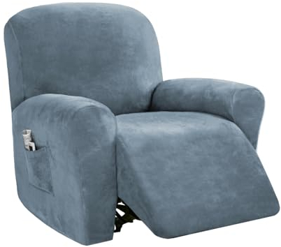 DEZYPZAM Stretchhusse für Relaxsessel Sesselschoner, Samt Stretch Sesselbezug Relaxsessel, Elastisch Bezug für Fernsehsessel Liege Sessel (Grau Blau)