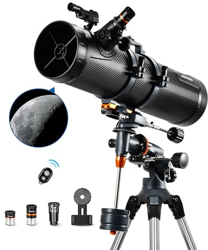 AOMEKIE Télescope pour Adultes Astronomie Ouverture 130mm Télescope Réflecteurs 650mm pour Débutants avec Monture EQ5 2 Oculaires Plossl et Adaptateur de Téléphone et Viseur