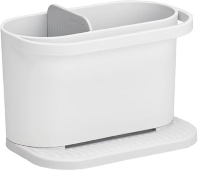 ReBorn Recycled Kitchen Sink Tidy Organiser Sink Caddy Made in UK - Stone | Two compartments, integrated dishcloth rail, ribbed sloping base drains fast, wipe clean, made from 100% recycled plastic