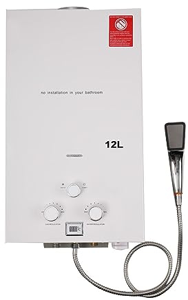ECUTEE Chauffe Eau à Gaz 12L GPL LPG avec Modes Hiver et Été, Chauffe-Eau sans Réservoir de 24 KW Mini Chauffe-Eau Camping Car Portable Chauffage Gaz Certifié CE et Affichage LED