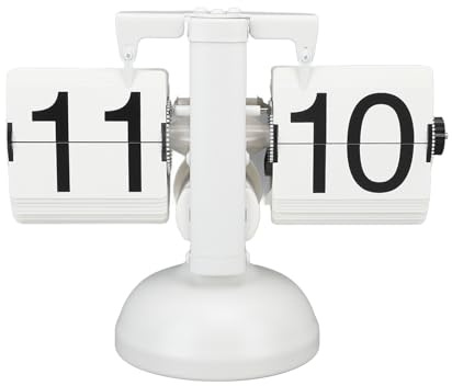 NOENNULL Flip-Uhr, große Zahlen, batteriebetrieben, 304 Edelstahl, Tischplatte, Retro-Flip-Uhr für Zuhause, Büro, 24 Stunden (alles weiß)