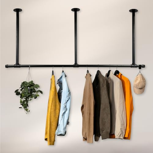 Klädstång garderob takmontering industriell design Liam för tak garderobsstång svart | bredd 160 cm x höjd 100 cm svart | omklädningsrum | hall | badrum | gångbar garderob