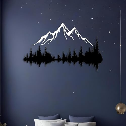 Decorazione da parete in metallo, con montagna e foresta, grande scultura da parete per casa rustica, interni ed esterni, decorazione moderna, immagini per casa, ufficio, soggiorno (montagna 2, XL