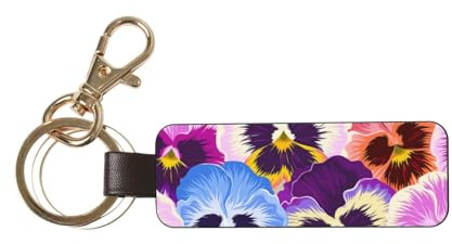InOmak Pansies, PU Leather Keychain, Keychains Keyring Key Chain Ring Holder Organizer 1 pc