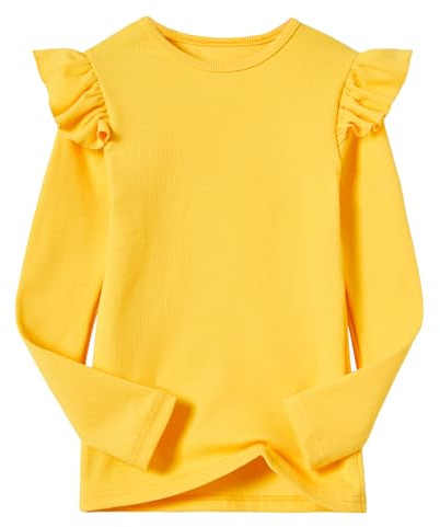 Beganly Camiseta de manga larga para niña de algodón con costura de canalé para bebés Básica Cálida Cuello redondo Tops, 2 años