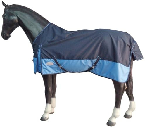 eQuitack Your Passion Is Our Mission Outdoor Winterdecke Turnout 100% Wasserdicht 600D Regendecke mit Fleece Lining - Navy/Baby Blau 155cm