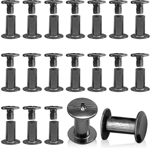 Hocansen Set di 50 viti Chicago M5 x 10 mm, per pelle, chiodi, rivetti, bulloni, rilegatura in metallo, viti a testa piatta rotonda per artigianato in pelle e rilegatura (color grigio metallizzato/M5