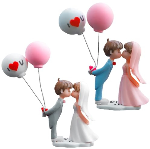 FYJCXCMP Niedliches Auto Armaturenbrett Ornament, Liebe Hochzeit Cartoon Paar 2 Stück, Ballon Action Dekoration Charakter, Neue Hochzeit Auto Dashboard Dekoration Büro Innendekoration